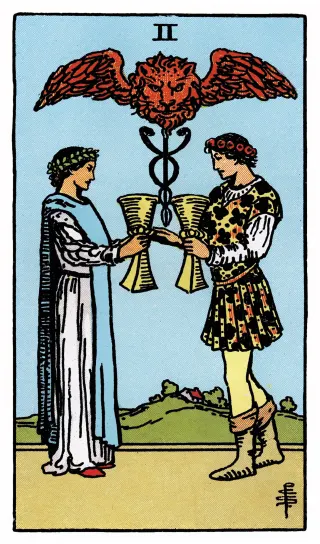 Zwei der Kelche – Rider-Waite-Tarot