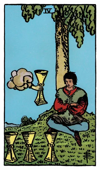 Vier der Kelche – Rider-Waite-Tarot