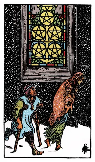 Fünf der Münzen – Rider-Waite-Tarot