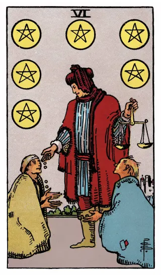 Sechs der Münzen – Rider-Waite-Tarot
