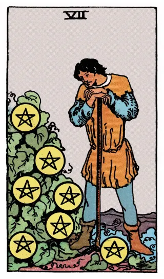 Sieben der Münzen – Rider-Waite-Tarot
