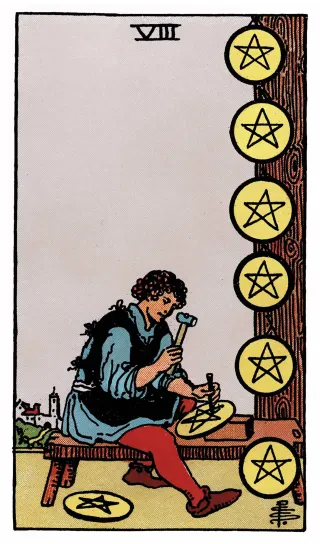 Acht der Münzen – Rider-Waite-Tarot