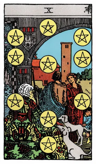 Zehn der Münzen – Rider-Waite-Tarot