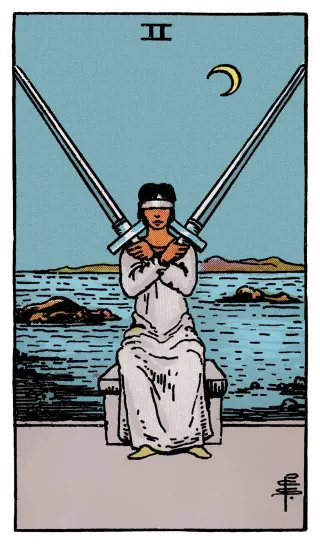 Zwei der Schwerter – Rider-Waite-Tarot