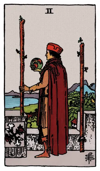 Zwei der Stäbe – Rider-Waite-Tarot