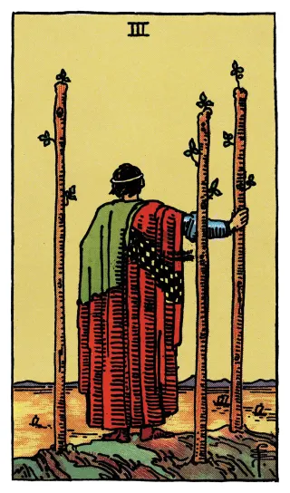 Drei der Stäbe – Rider-Waite-Tarot